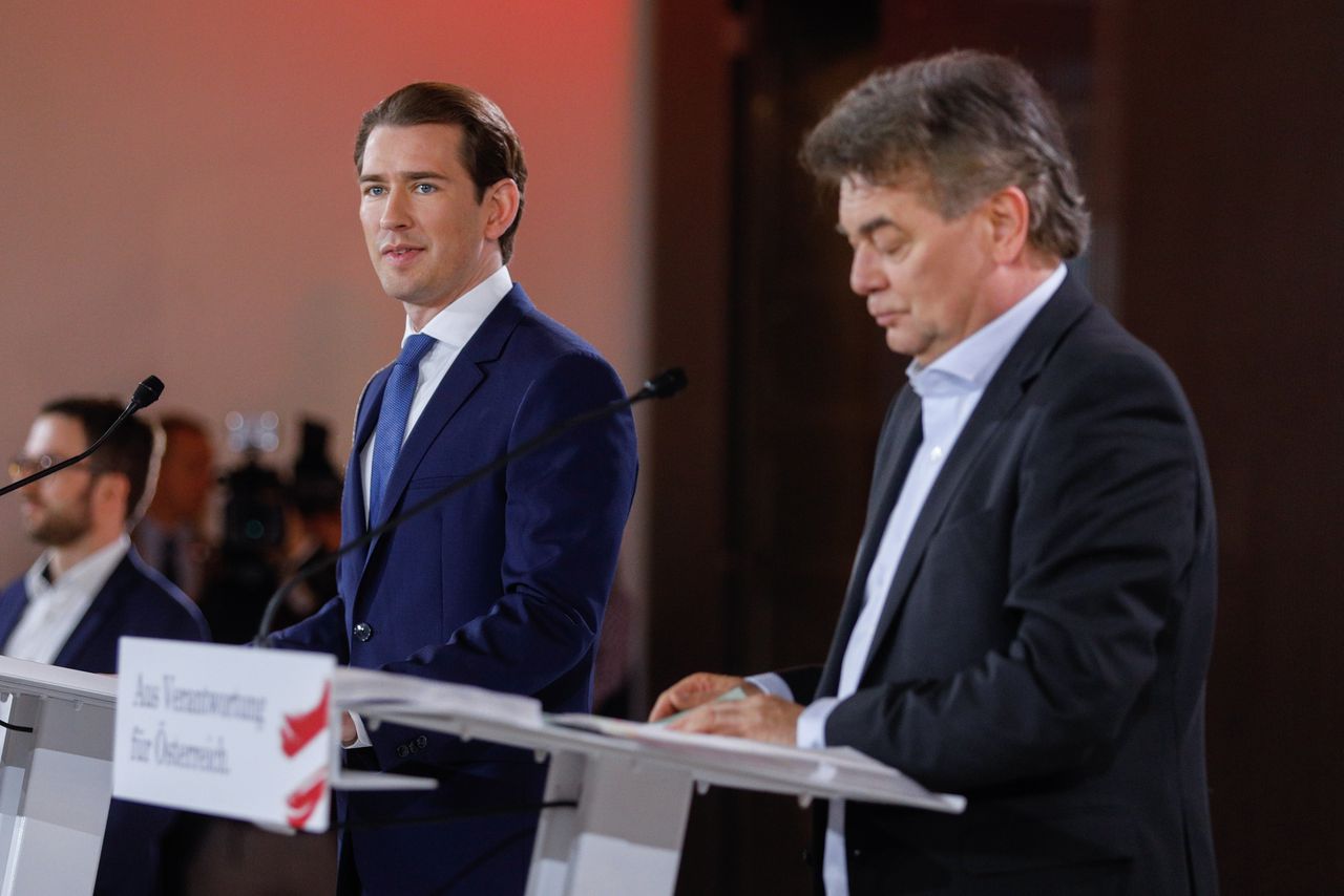 Sebastian Kurz van de ÖVP en Werner Kogler van de Groenen presenteerden donderdag in Wenen het regeerakkoord.