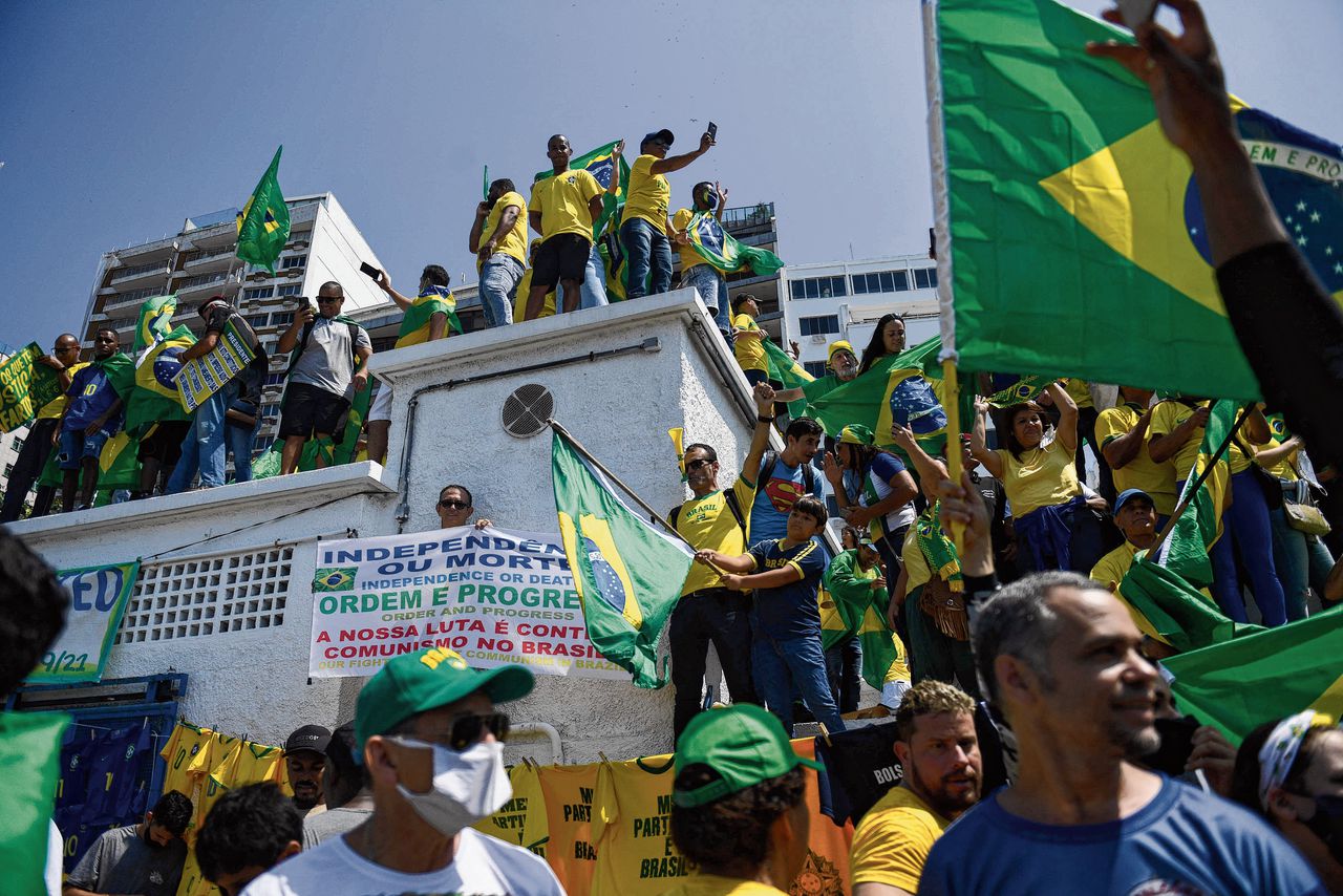 Ook in Rio de Janeiro gingen aanhangers van de ultrarechtse Braziliaanse president Bolsonaro op Onafhankelijkheidsdag massaal de straat op.