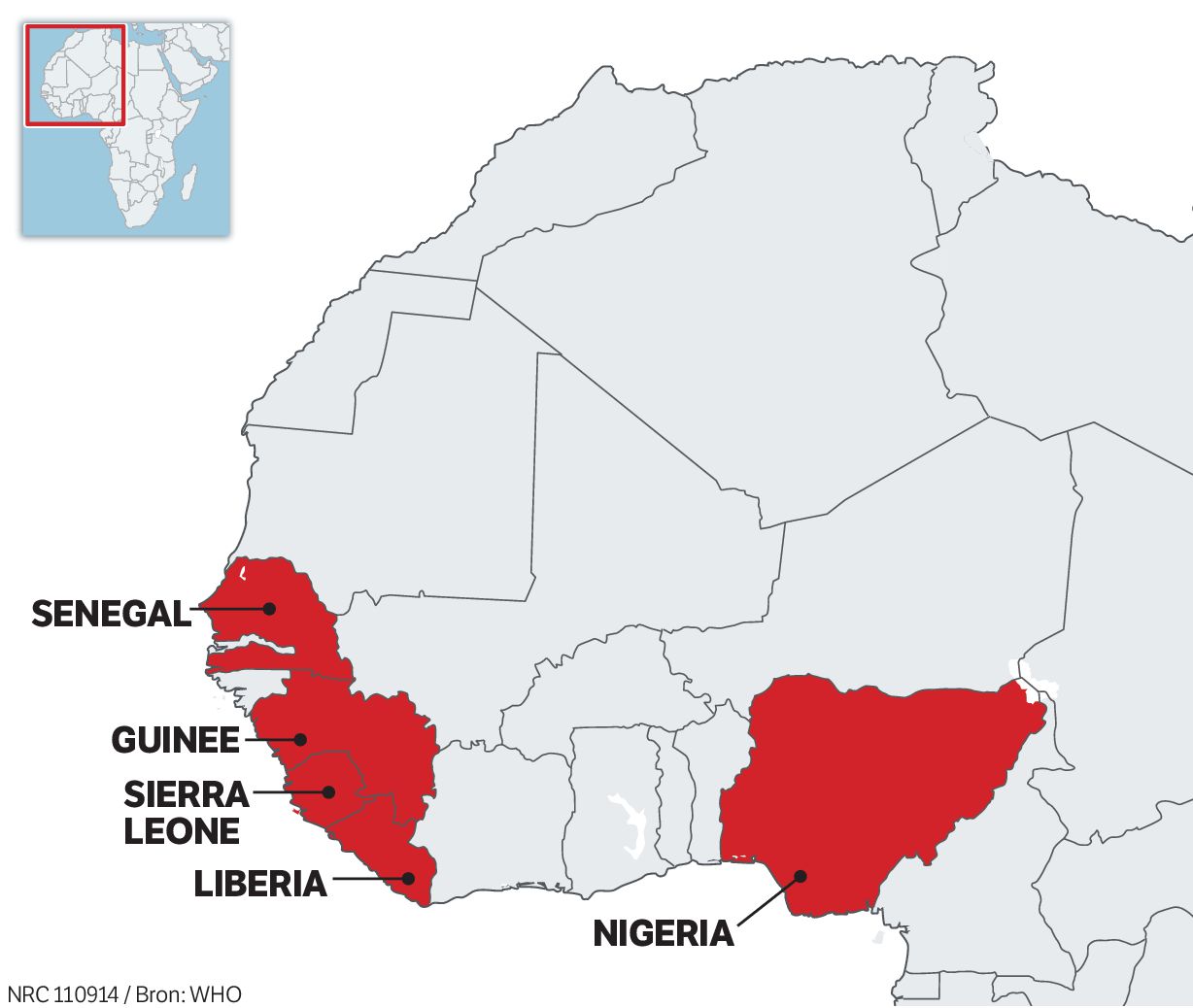 Door ebola getroffen landen in West-Afrika