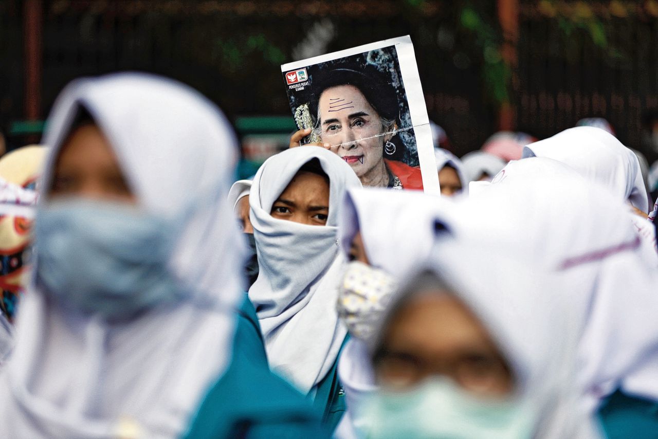 Studentenprotest tegen de behandeling van Rohingya-moslims.