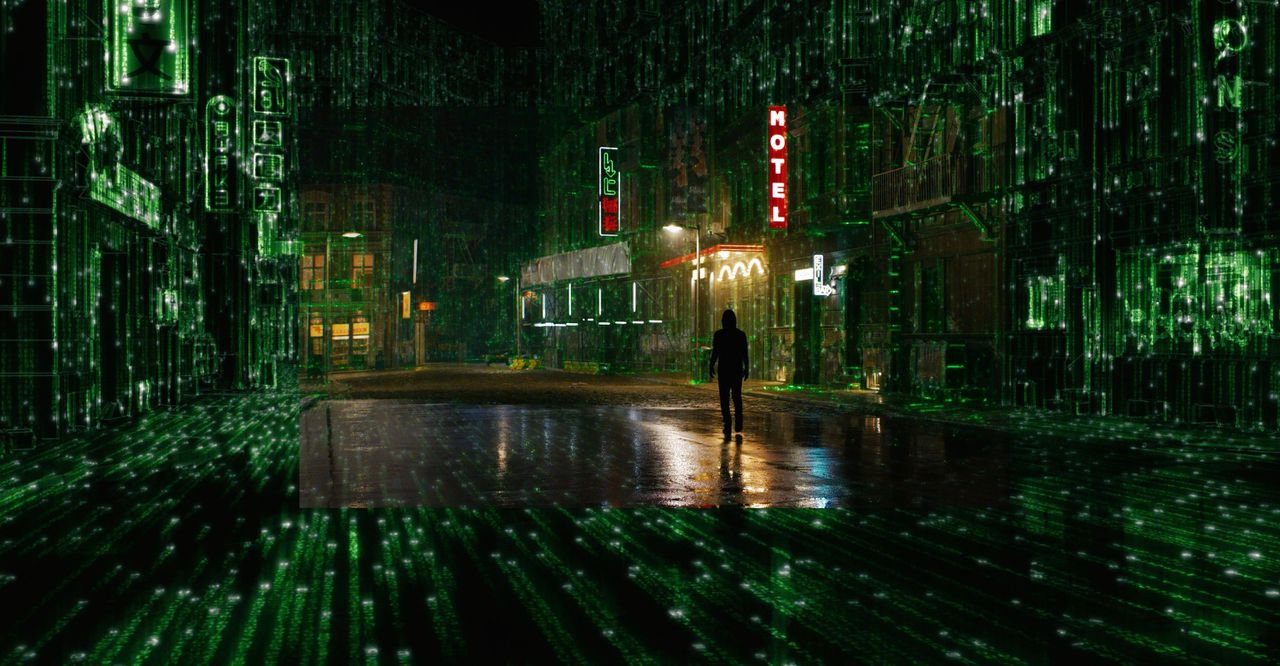 Still uit de film The Matrix Resurrections met Keanu Reeves.