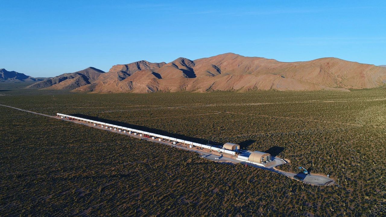 De testbaan van HyperloopOne in Nevada, Verenigde Staten.
