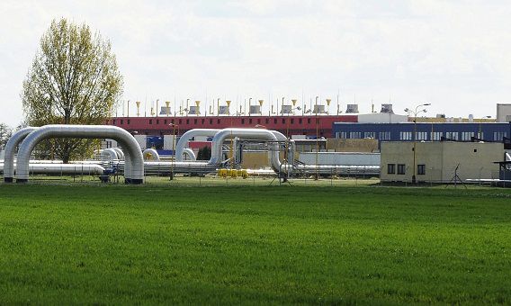 Een gaspijpleiding van Eurostream in Slowakije, in de buurt van de grens met Oekraïne.