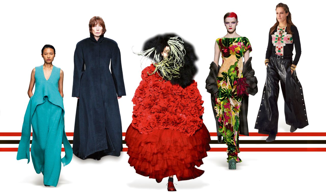 Van links naar rechts: Christian Wijnants, Balenciaga, Noir Kei Ninomiya, Dries Van Noten, Chanel.