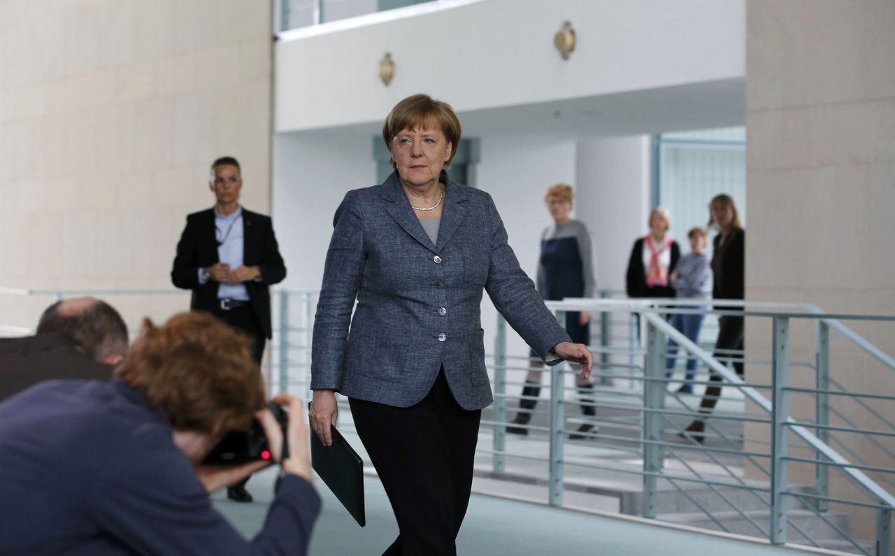 Bondskanselier Angela Merkel vlak voor haar toespraak.