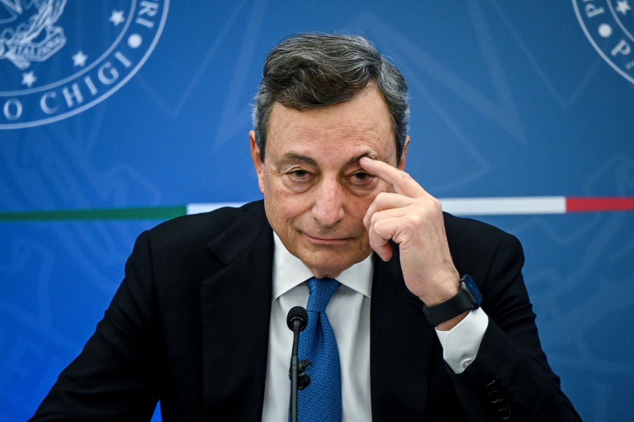 Mario Draghi op een persconferentie in november over het Covid-beleid.