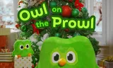 De albumcover van Owl on the Prowl, het nieuwe kerstalbum van taalapp Duolingo.