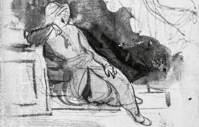 Aquarelschets van Mohammed en zijn engel, Eugène Delacroix (1798–1863)