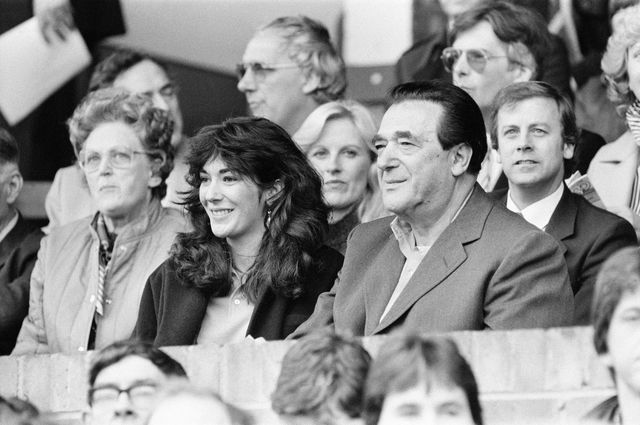 Robert Maxwell and his daughter Ghislaine watch a football match in Oxford in October 1984. 