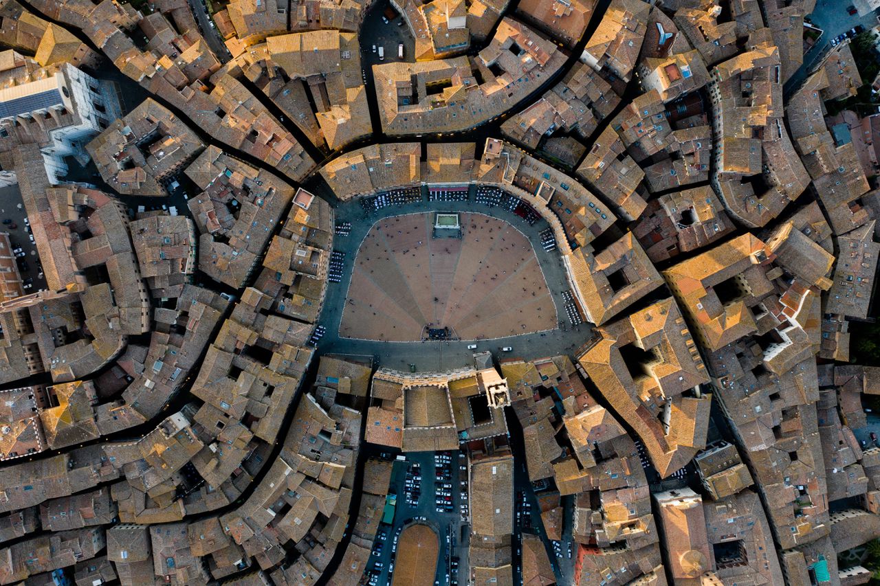 Luchtfoto van het Piazza del Campo in Siena