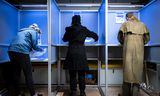 Wähler für die Europawahl in der Wahlkabine eines Wahllokals in Castricum.