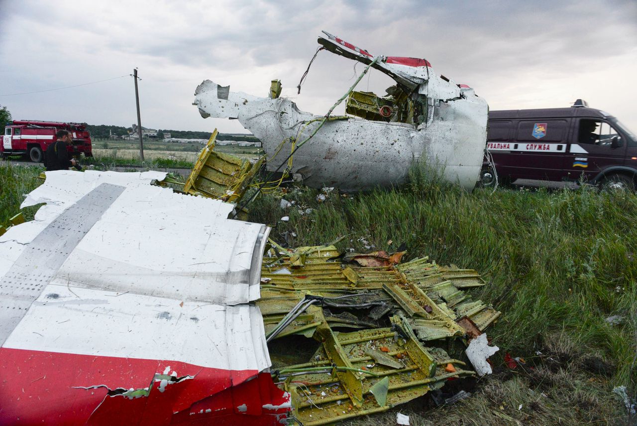 De gecrashte Boeing 777 van Malaysia Airlines, vlucht MH17, in Oost-Oekraïne.
