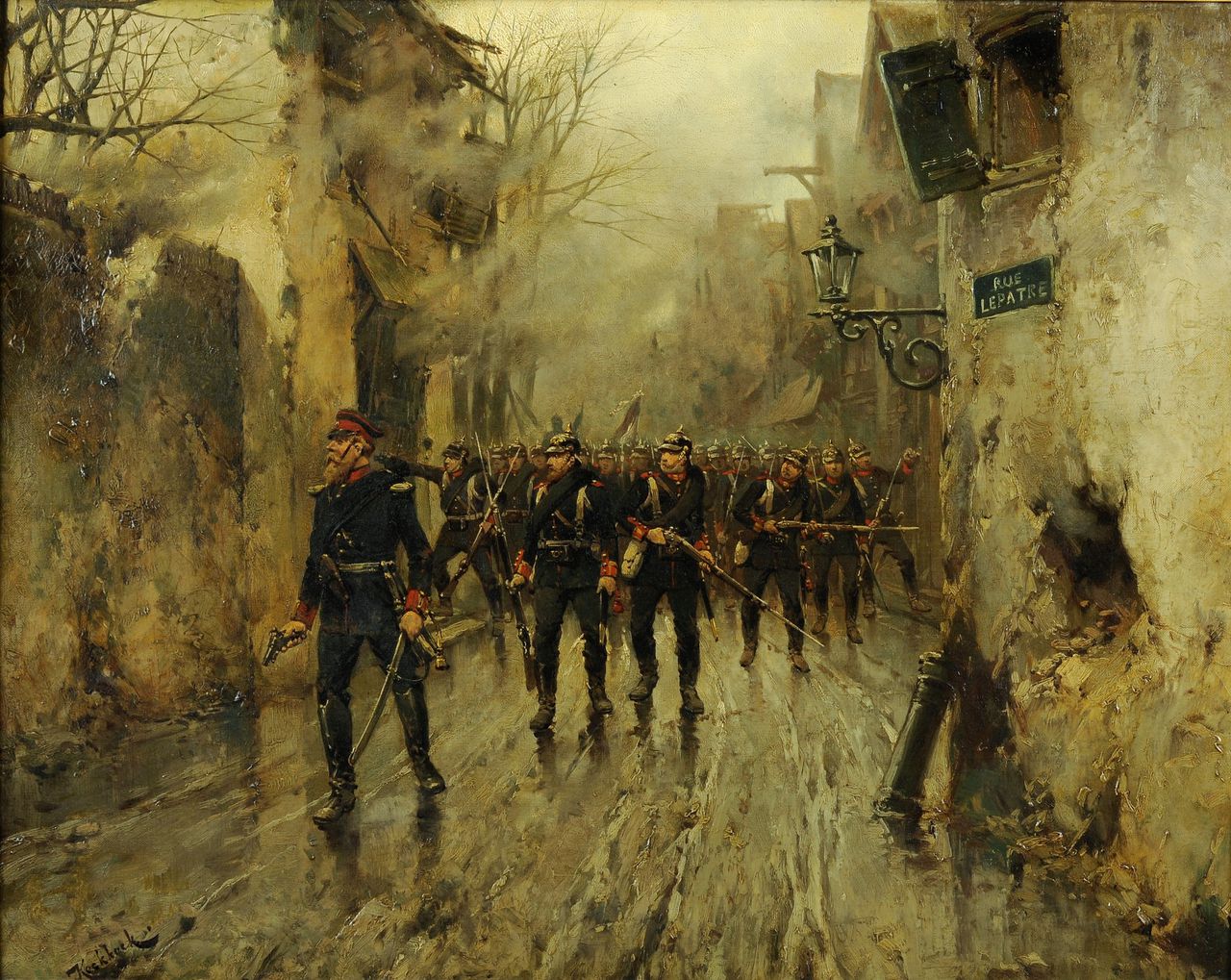 Hermanus Willem Koekkoek, Pruisische infanteristen doorzoeken een stad (Rue le Patre), 1890