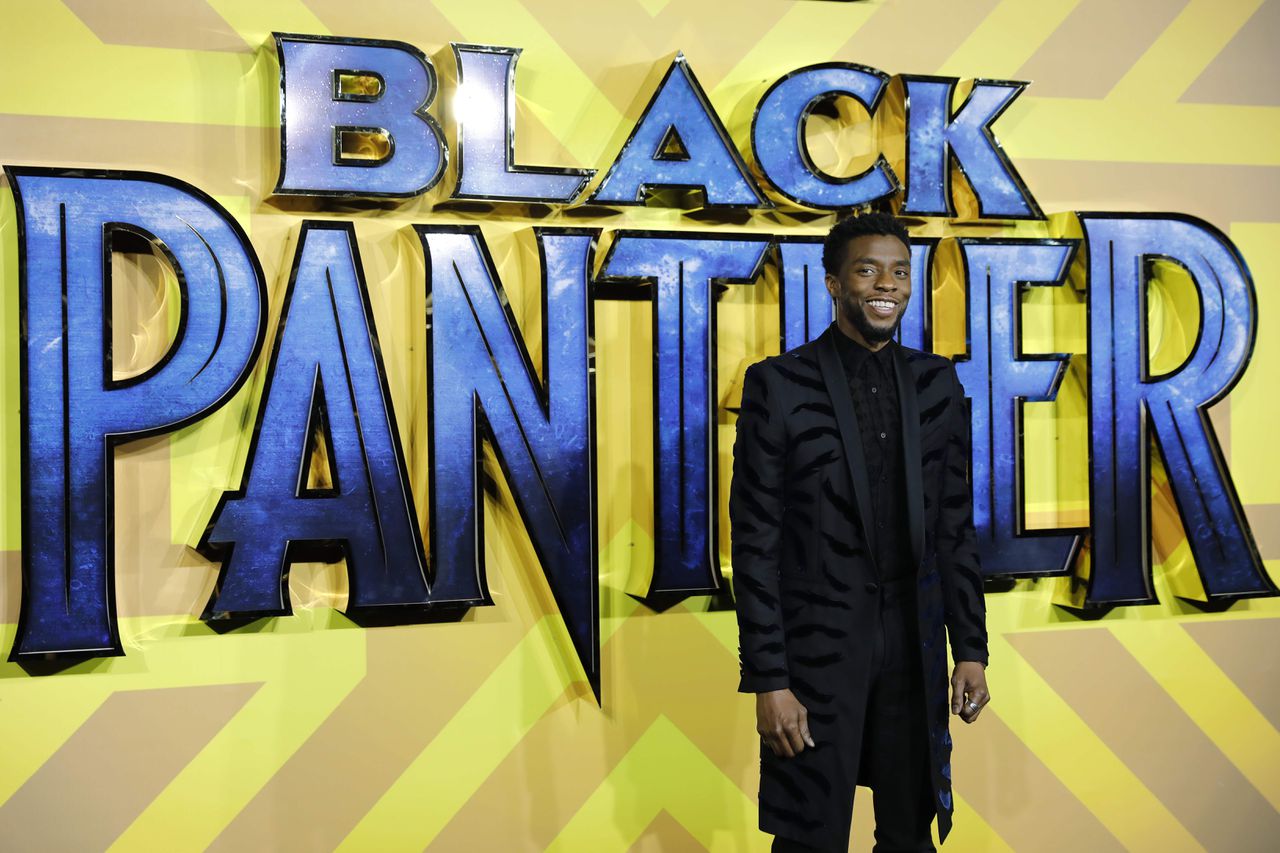 Chadwick Boseman bij de première van de film Black Panther in Londen in februari 2018.