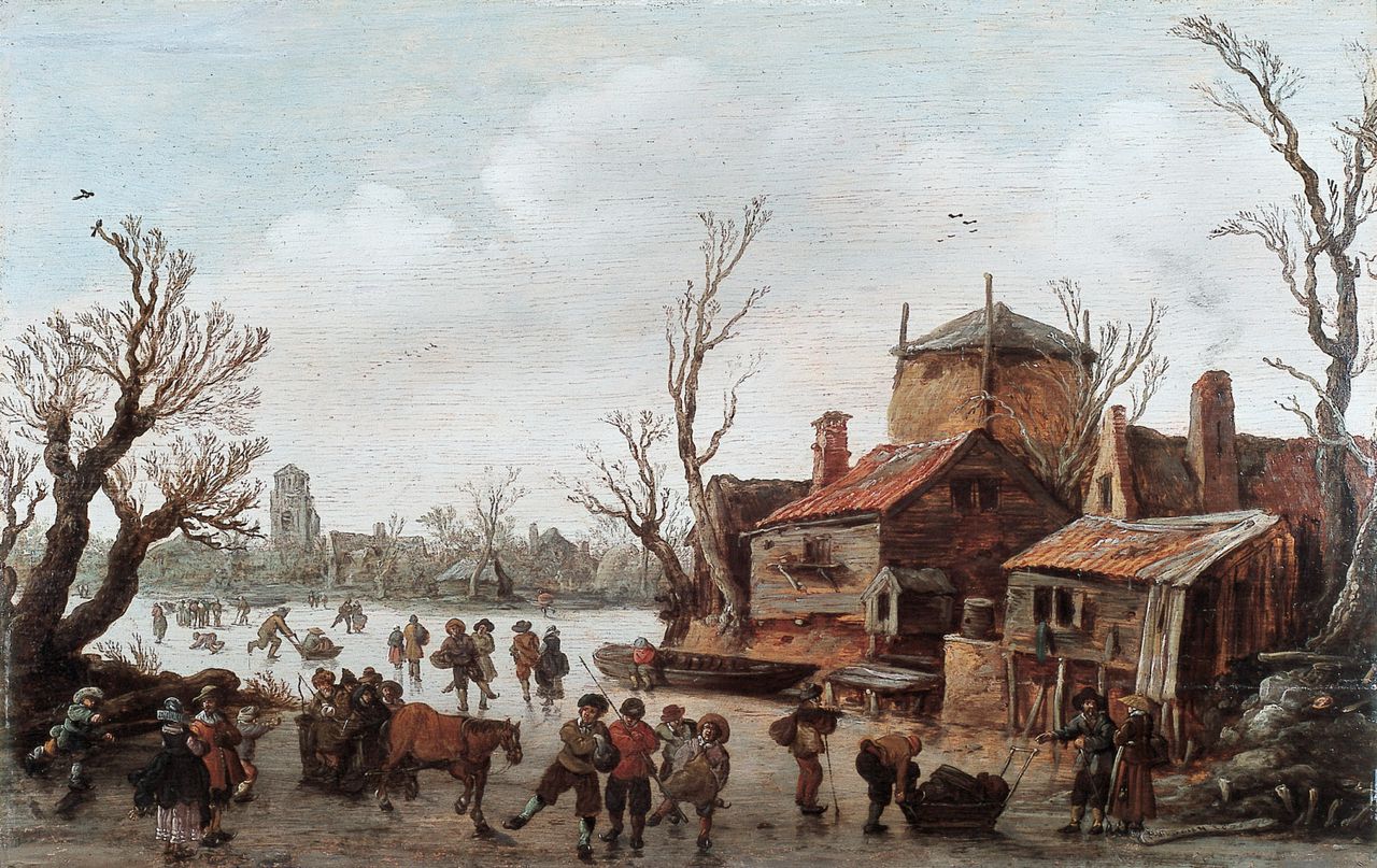 Detail uit het schilderij 'Dorp in de winter' van Jan van Goyen