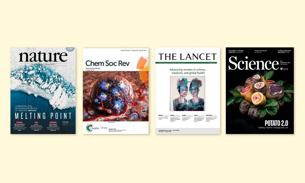 De meest recente afleveringen van vier van de meest geciteerde wetenschappelijke tijdschriften ter werelden, alleen Chemical Society Reviews biedt ook een open access/publicatiemogelijkheid.