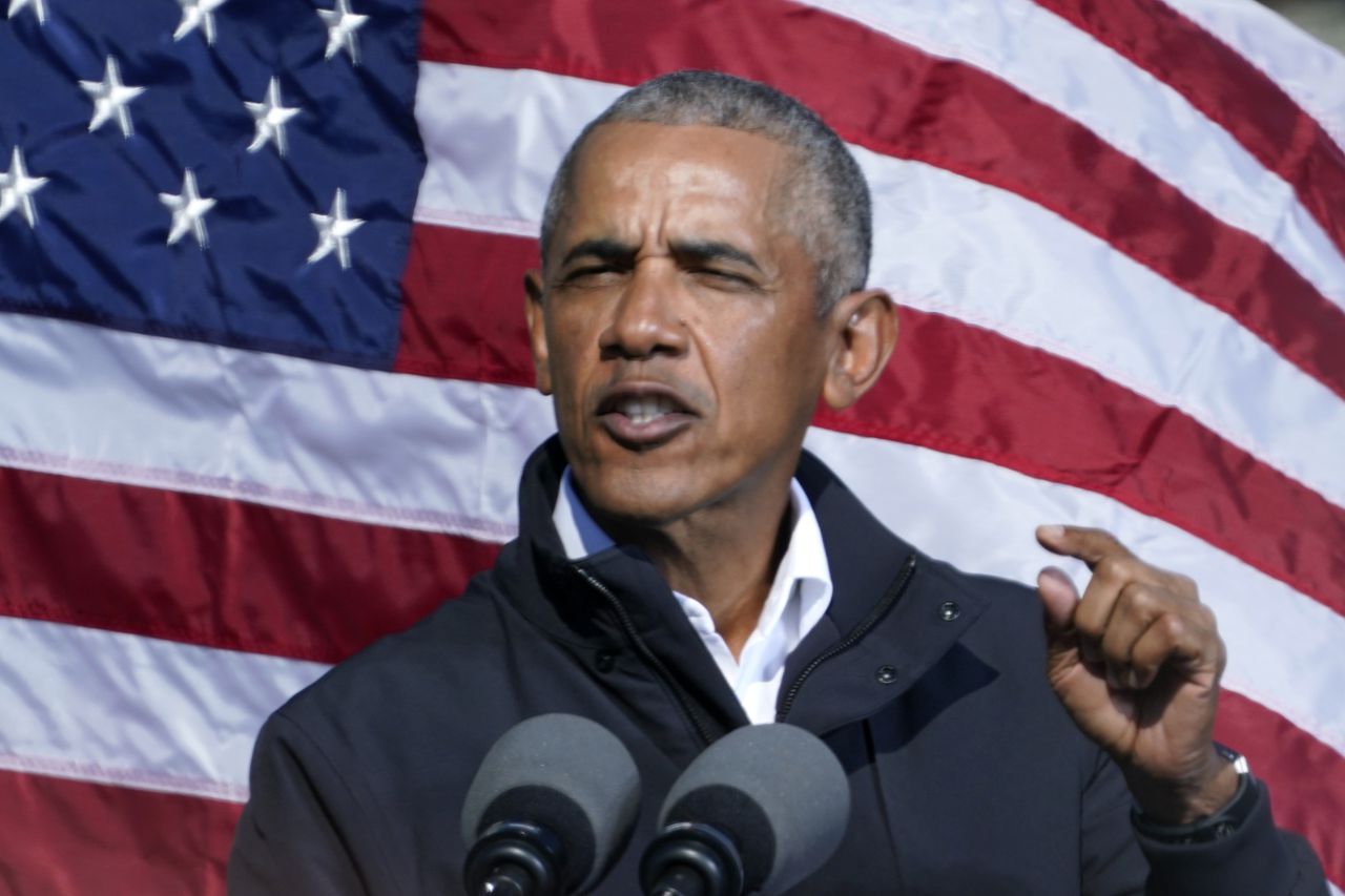 Oud-president Barack Obama in november tijdens een campagnerally voor zijn voormalige vicepresident Joe Biden in Atlanta.