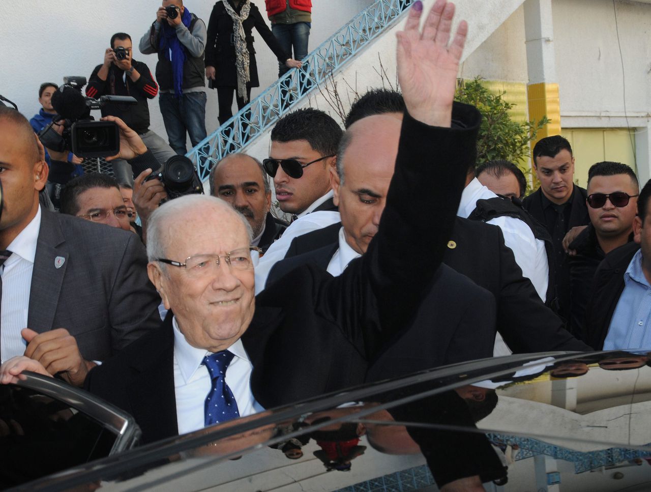 De nieuw verkozen president Essebsi tijdens de verkiezingscampagne.