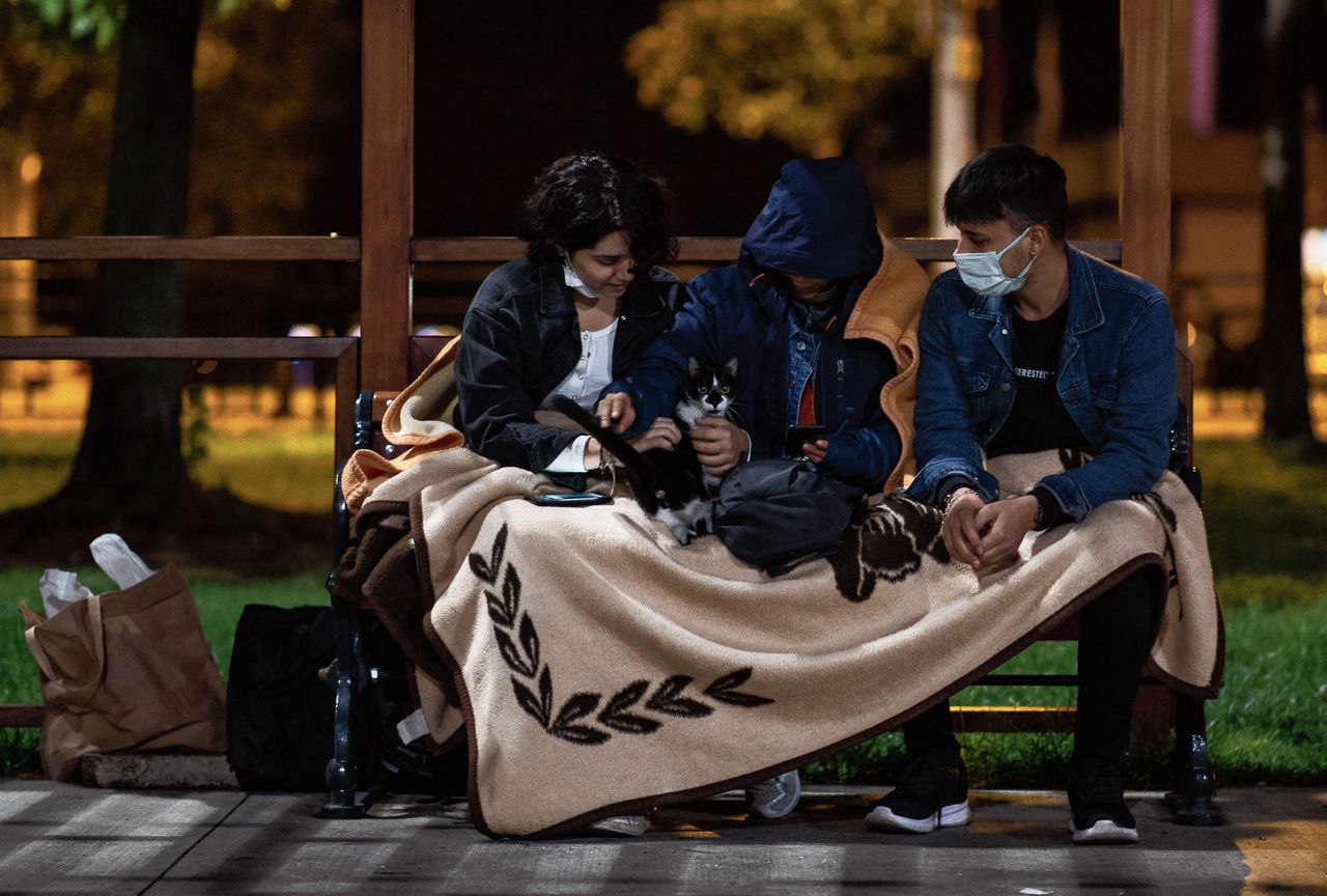 Turkse studenten overnachten uit protest in het park. Ze worden door president Erdogan terroristen genoemd.