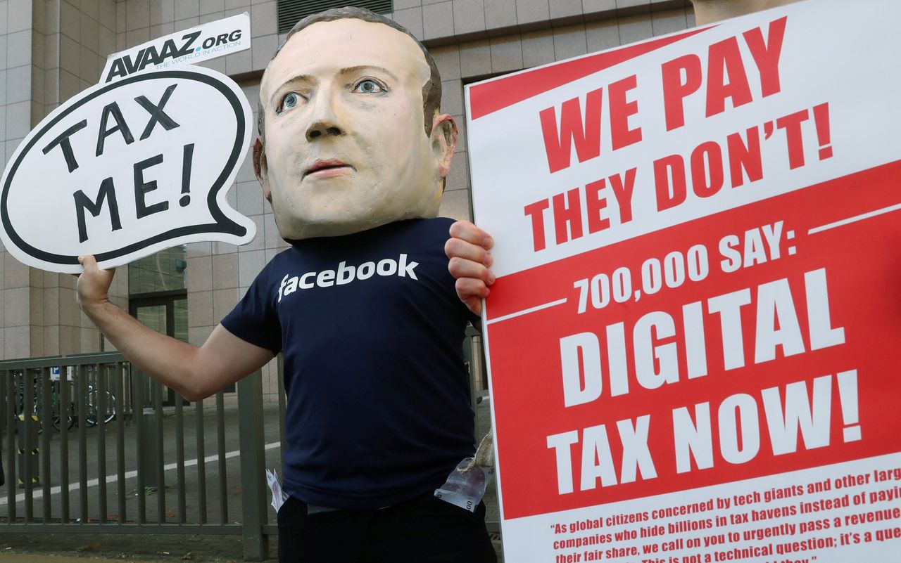 Een demonstratie in Brussel tegen techgigant Facebook.