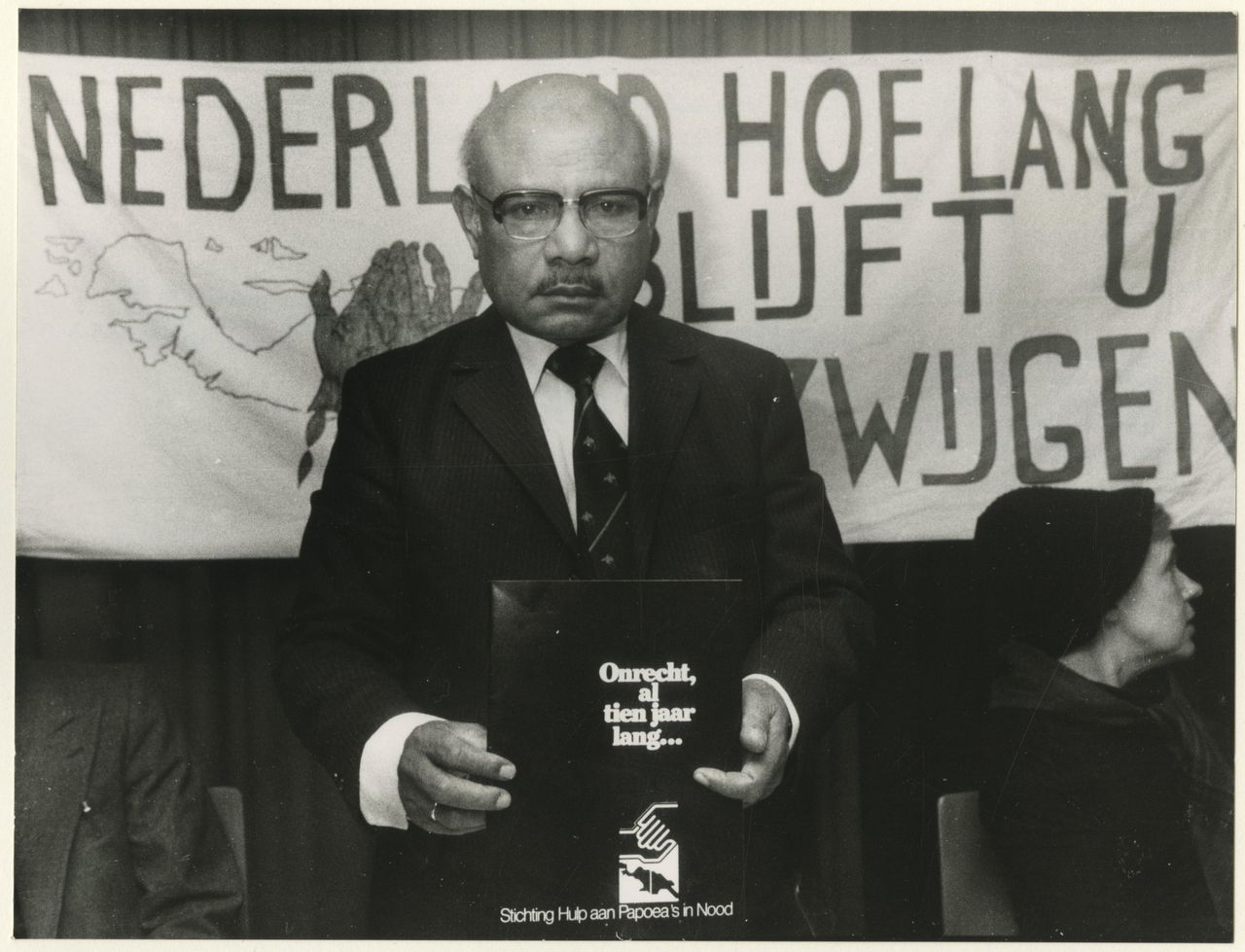 Nicolaas Jouwe, destijds voorzitter van de Stichting Hulp aan Papoea's in Nood, in 1979.