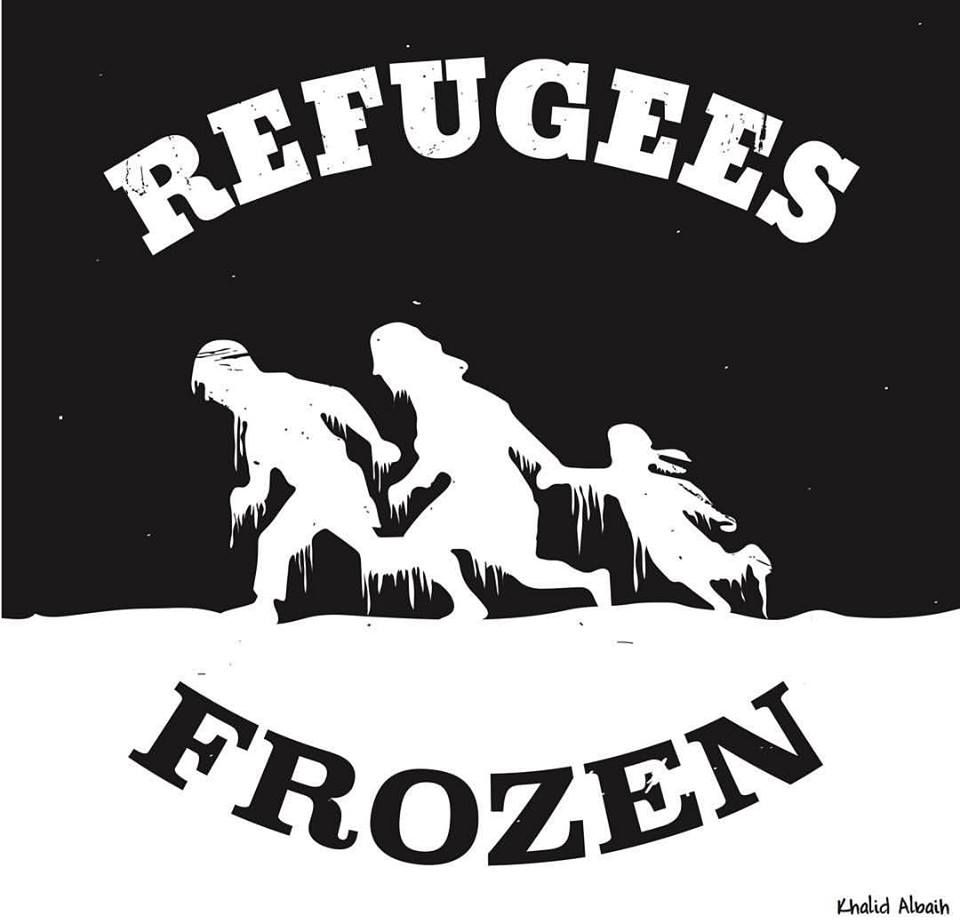 De Soedanese politieke cartoonist Khalid Albaih over drie Irakese vluchtelingen die in Bulgarije zijn gestorven van de kou.