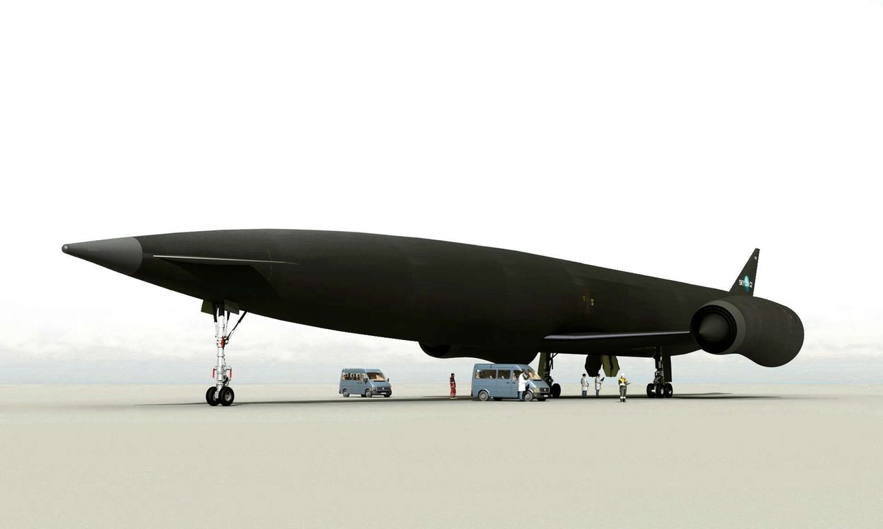 Het ontwerp van ruimtevliegtuig Skylon, dat zal worden uitgerust met de supersnelle SABRE-motor.