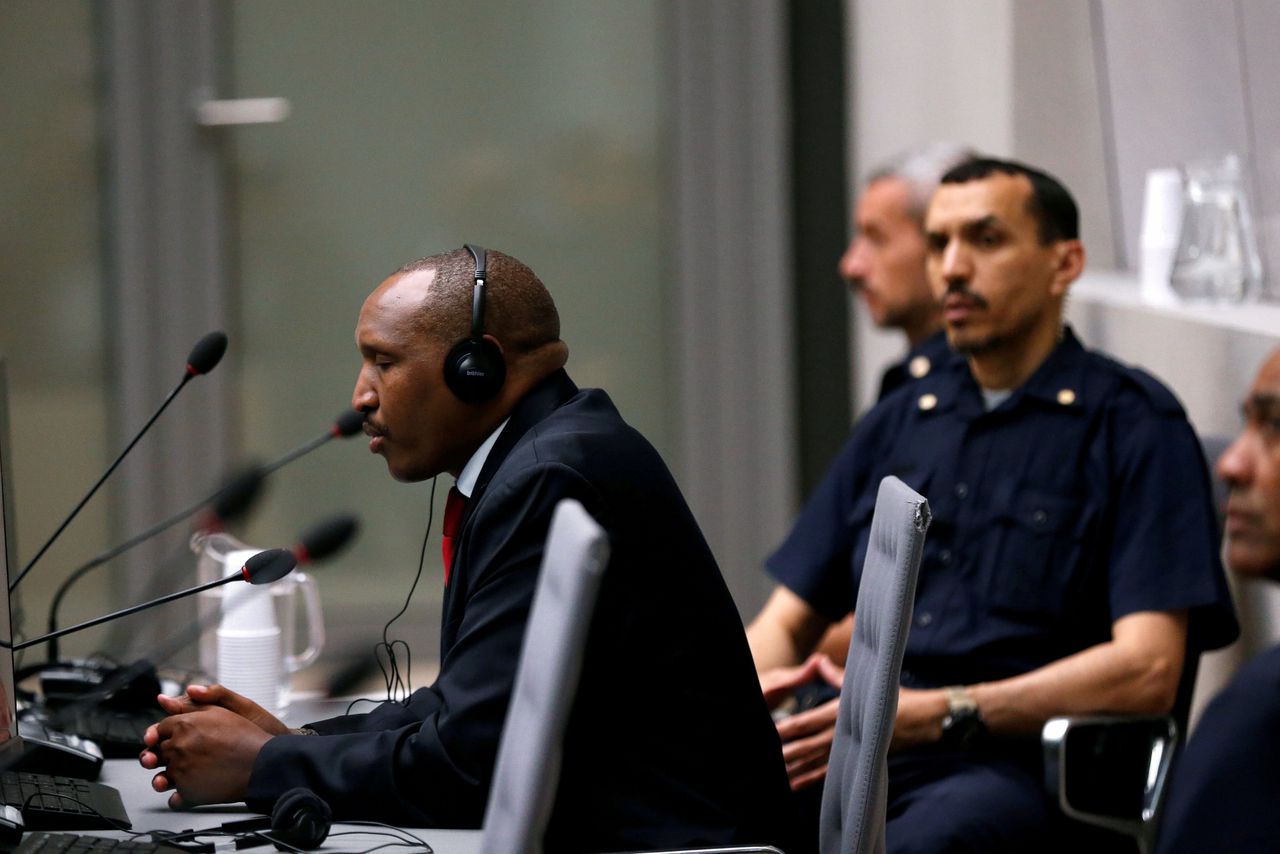 De Congolese militieleider Bosco Ntaganda maandag in het Internationaal Strafhof in Den Haag.