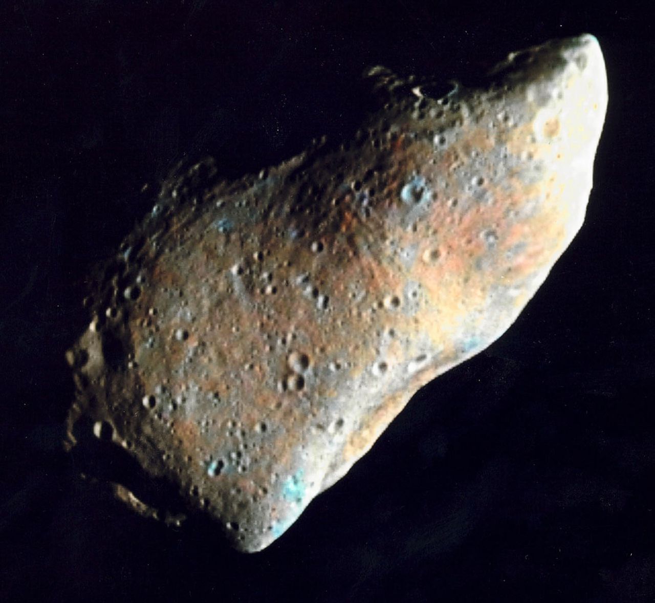 Een foto die ruimtesonde Galileo in 1991 maakte van een planetoïde die enigszins lijkt op een trojaan.