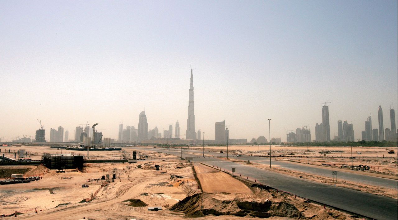 De skyline van Dubai in 2008.