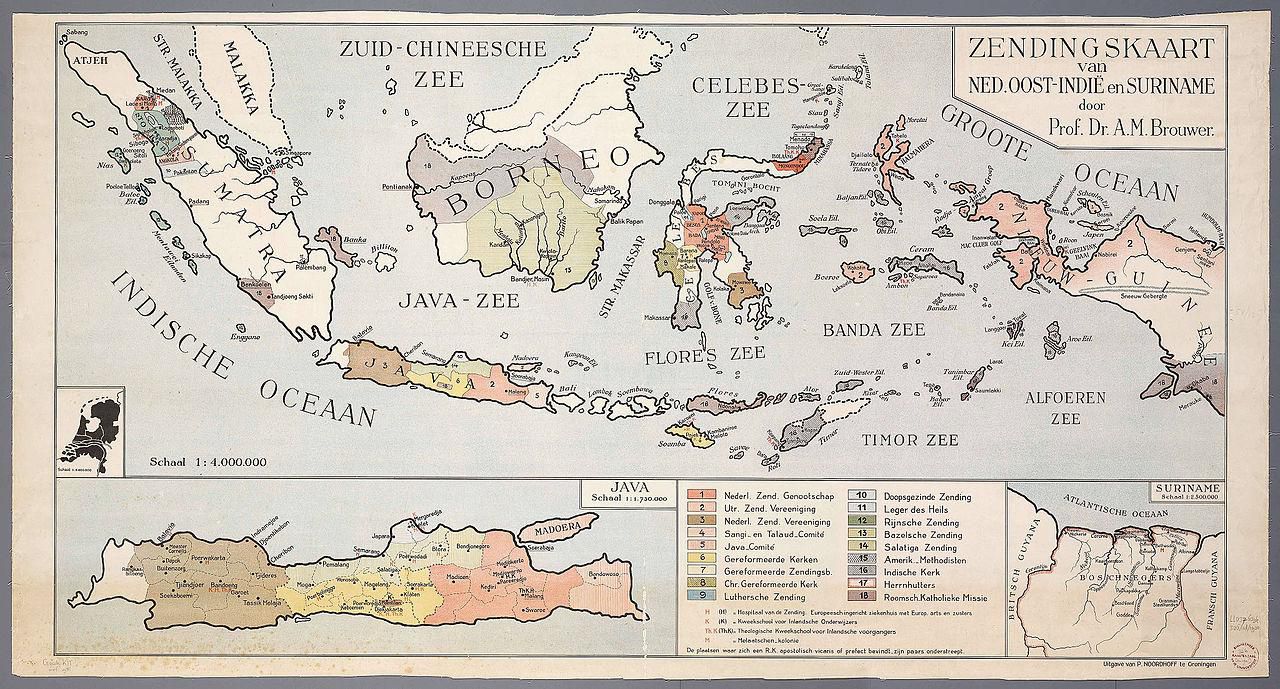 Zendingskaart van Nederlands-Indië, circa 1900.
