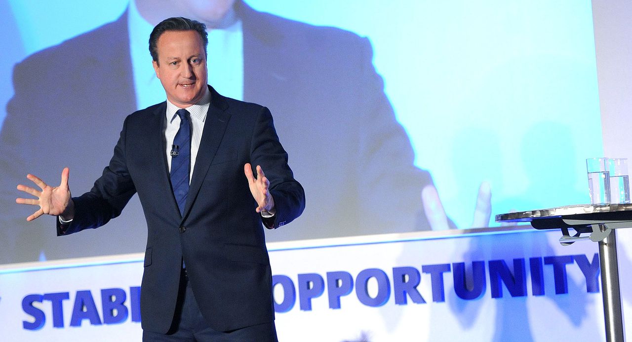 David Cameron tijdens een partijbijeenkomst op zaterdag.