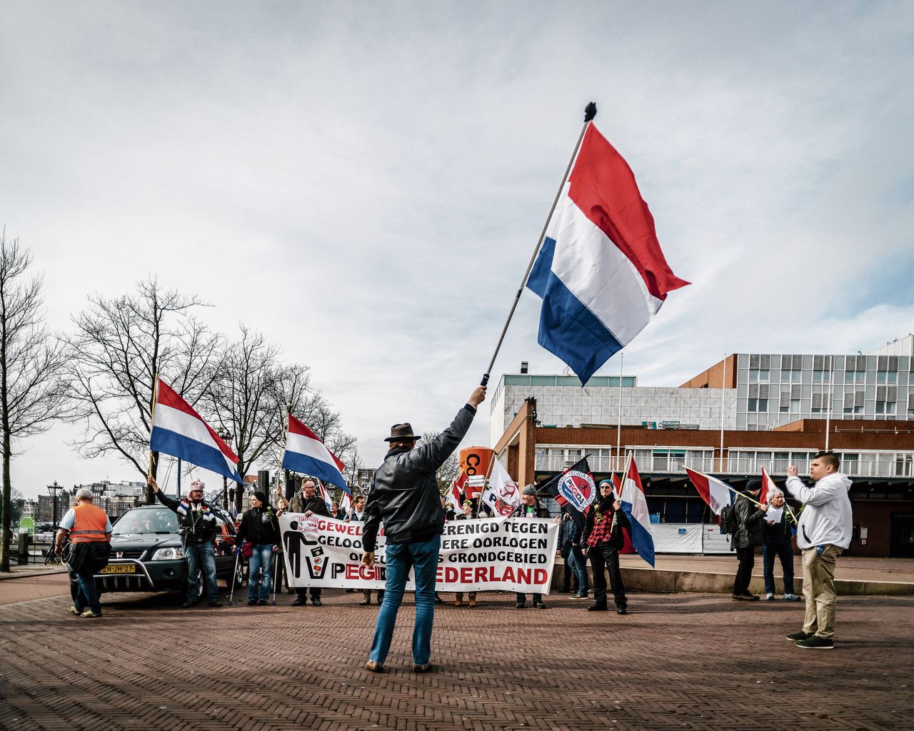 Een Pegida-demonstratie in het centrum van Amsterdam in het voorjaar van 2018.