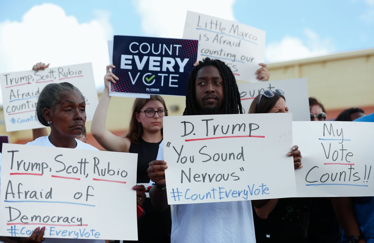 Actievoerders deze week bij een verkiezingskantoor in Florida.