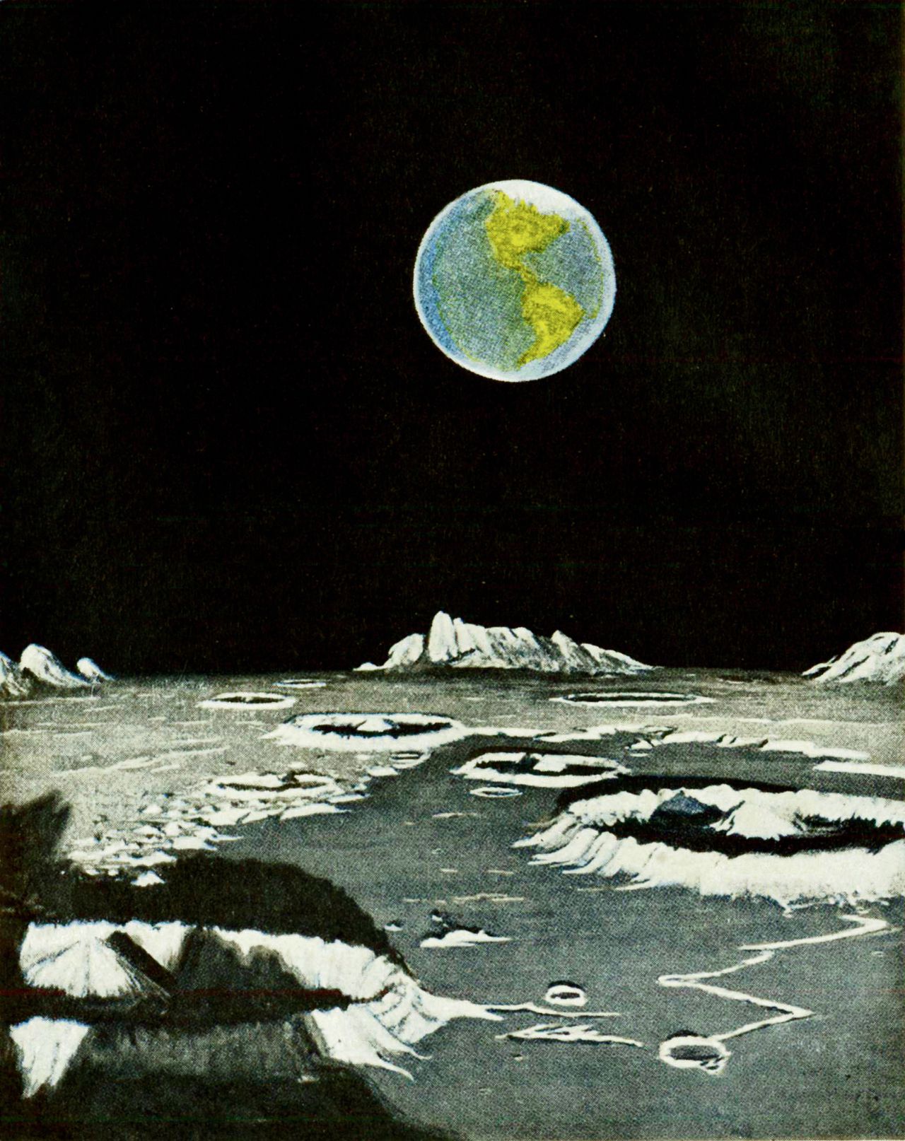 De gouache ‘Earth as seen from the moon’ van Charles Bittinger (1879-1970)