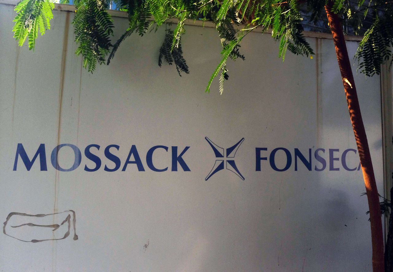 Het logo van de juridische advieskantoor Mossack Fonseca in Panama.