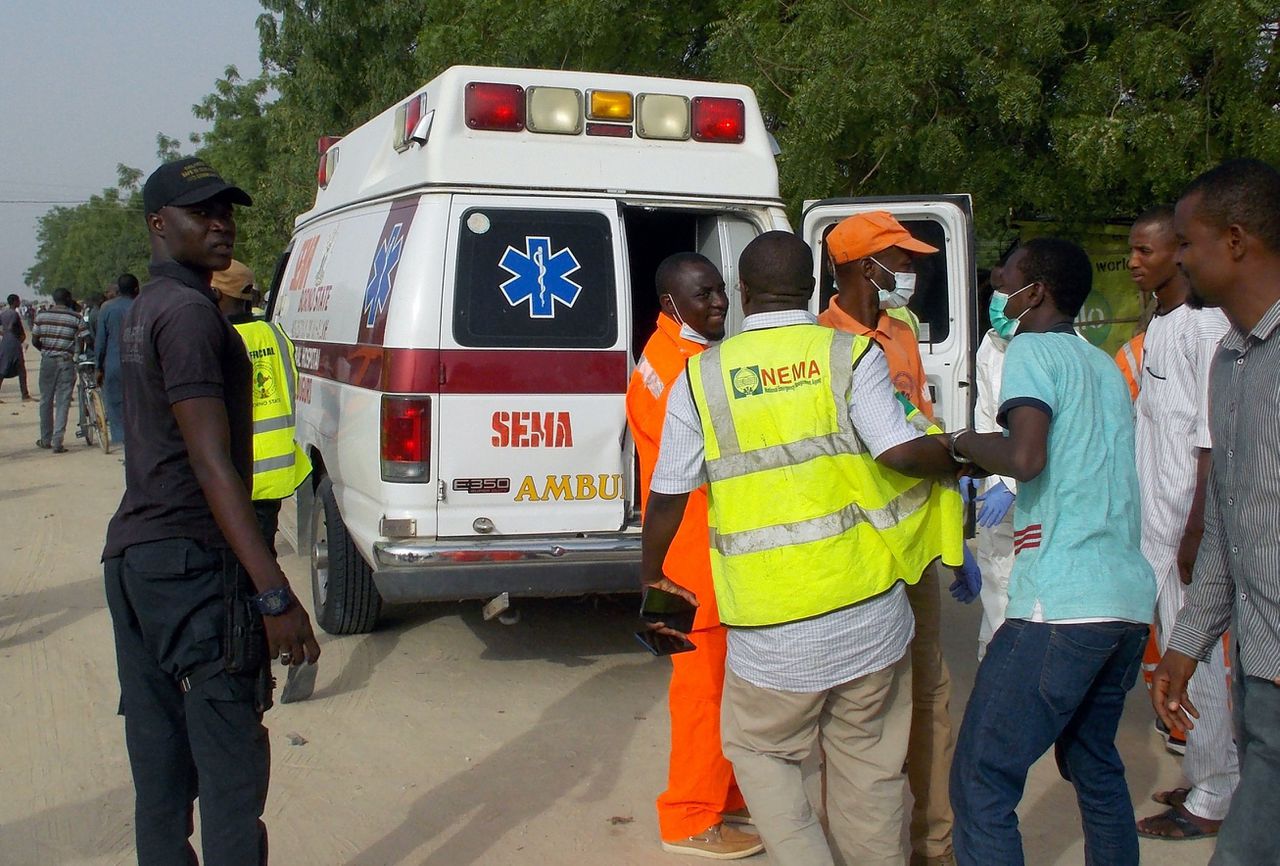Hulpverleners snellen ter plaatse na een aanslag in de noordoostelijke stad Maiduguri, in Nigeria. Beeld ter illustratie.