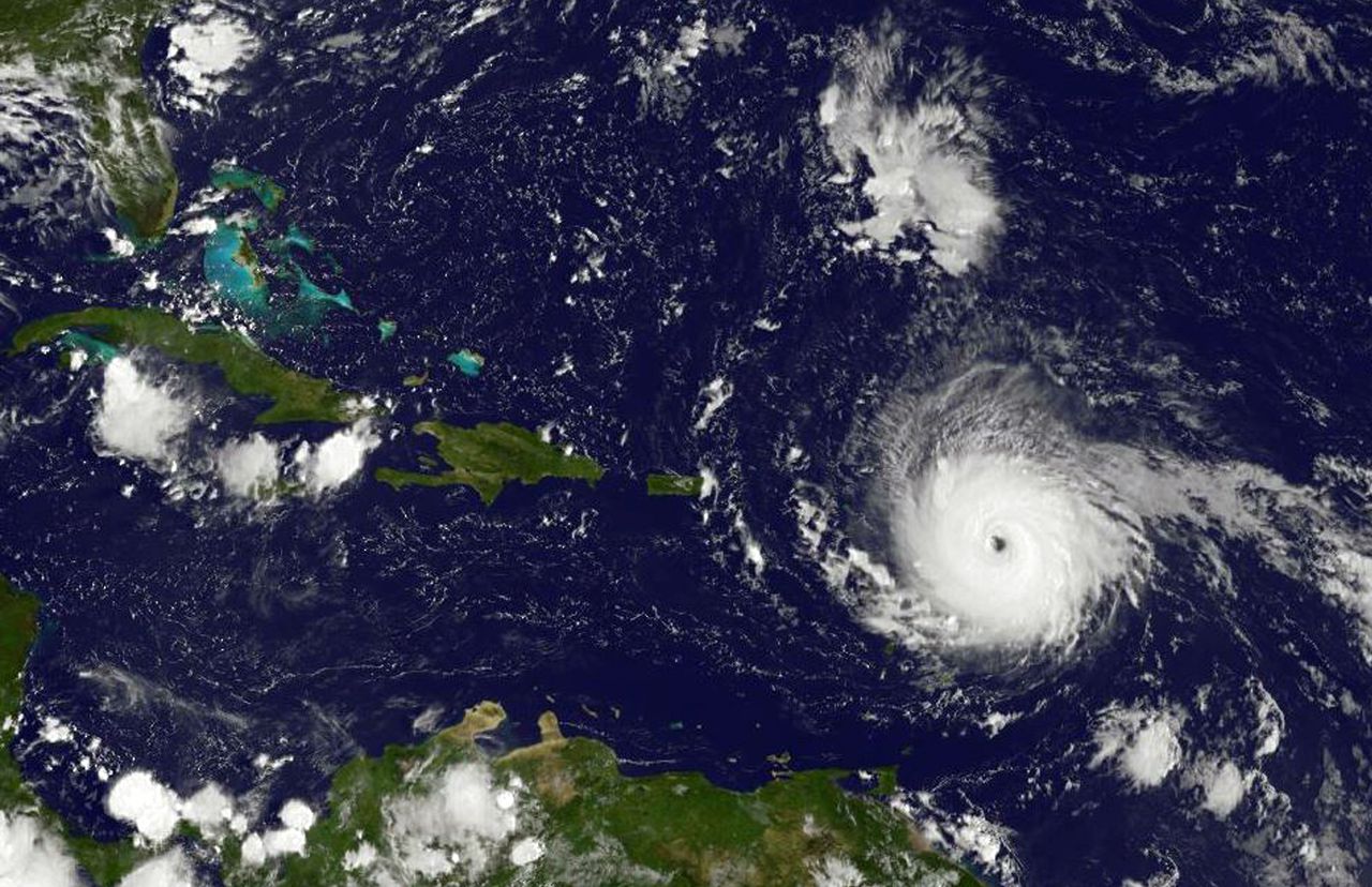 Een satellietfoto van de orkaan Irma.