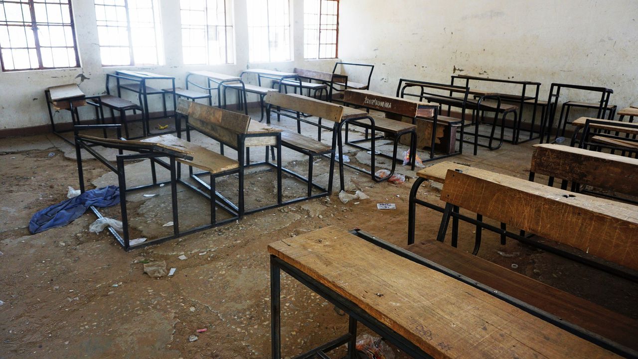 Een van de klaslokalen van de school in Dapchi waar de meisjes werden ontvoerd.