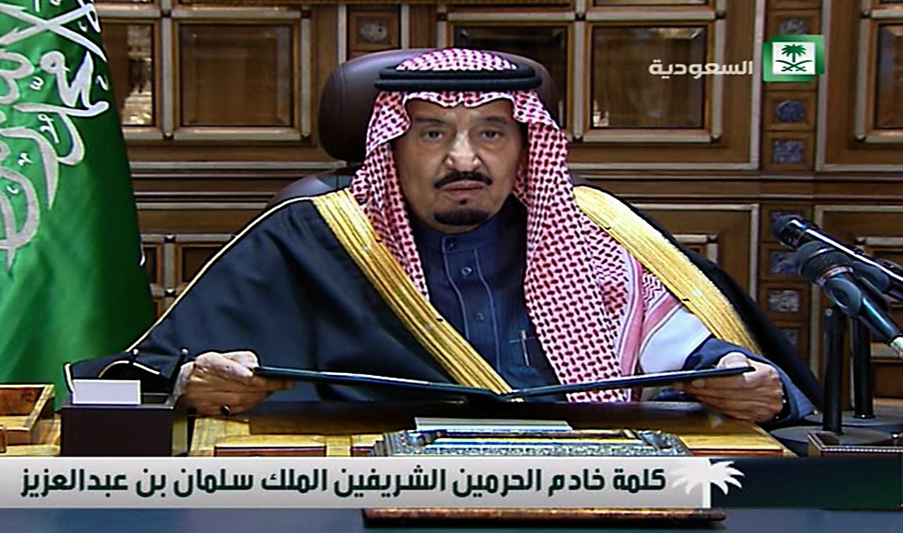 De nieuwe Saoedische koning Salman tijdens zijn eerste speech.