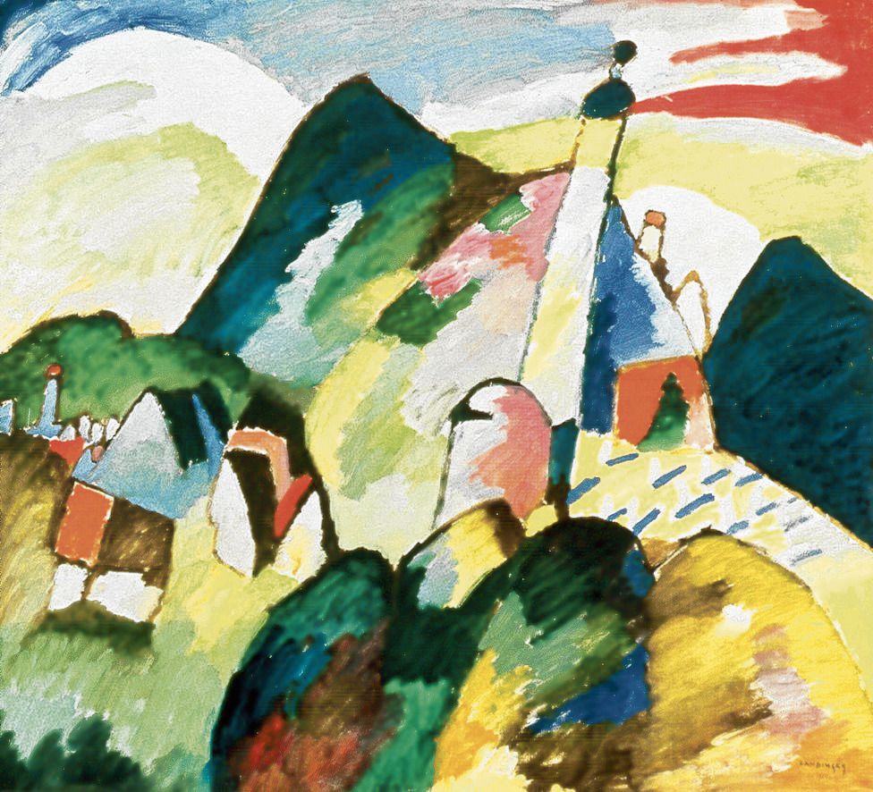 Wassily Kandinsky: ‘Blick auf Murnau mit Kirche’ (1910). Dit schilderij werd geclaimd door de erven Stern-Lippmann. De Restitutiecommissie wees het in 2018 toe aan de gemeente Eindhoven. Het hangt in het Van Abbemuseum.
