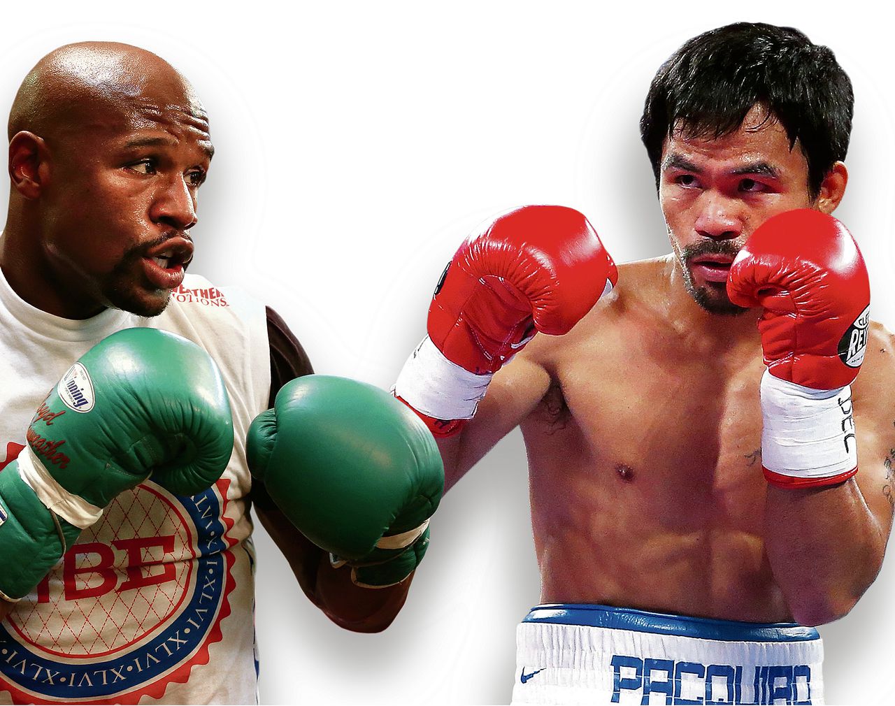 Floyd Maywheater (l) en Manny Pacquiao. Foto's Getty Images