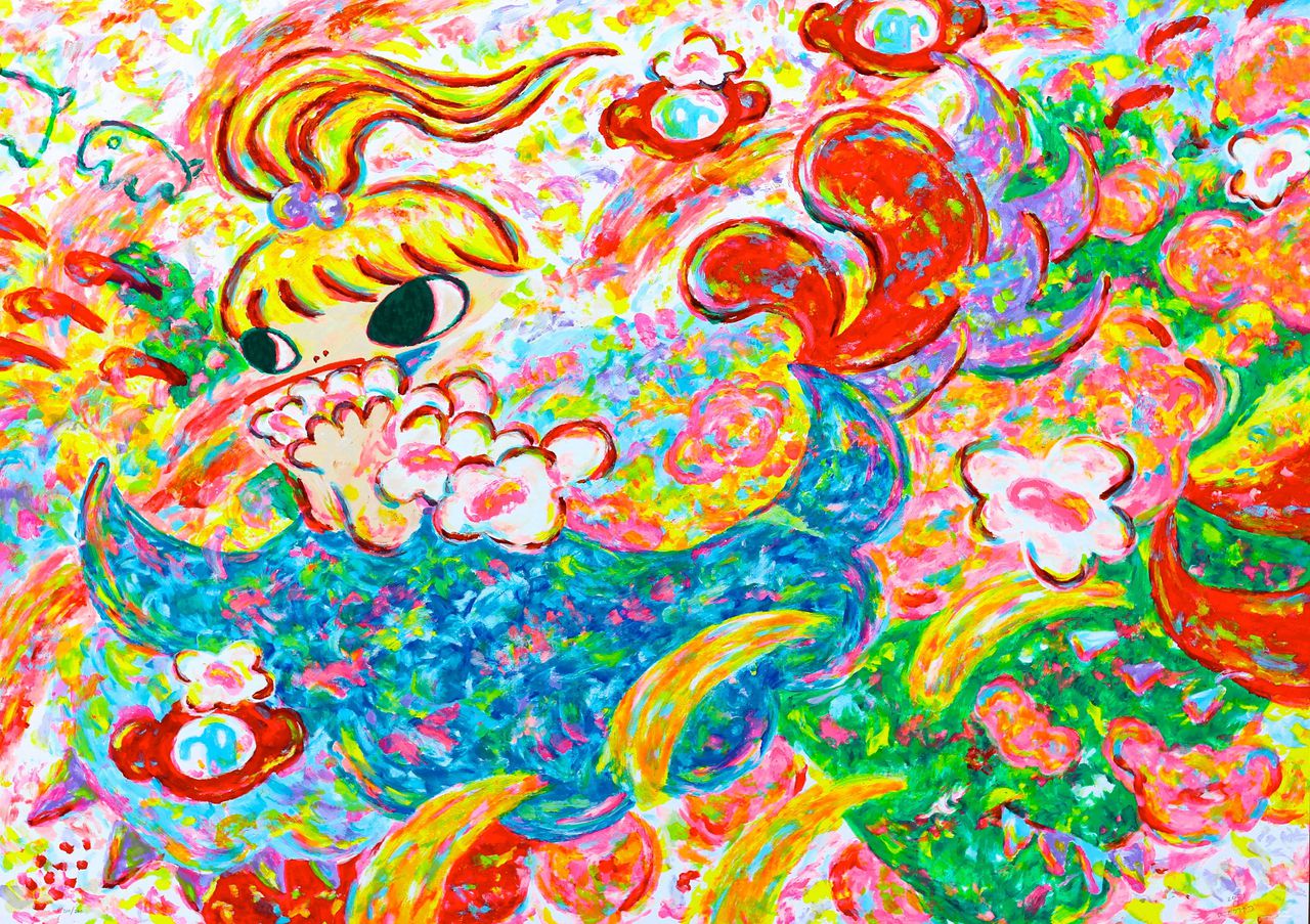 Ayako Rokkaku, Print A: Untitled (2021, zeefdruk in 93 kleuren op 400 gr. Corona Magnani papier, 73 x 103 cm)