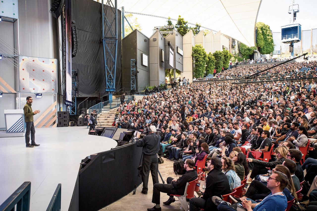 Sundar Pichai, de topman van Google, sprak deze maand tijdens Google I/O in Mountain View software-ontwikkelaars toe.