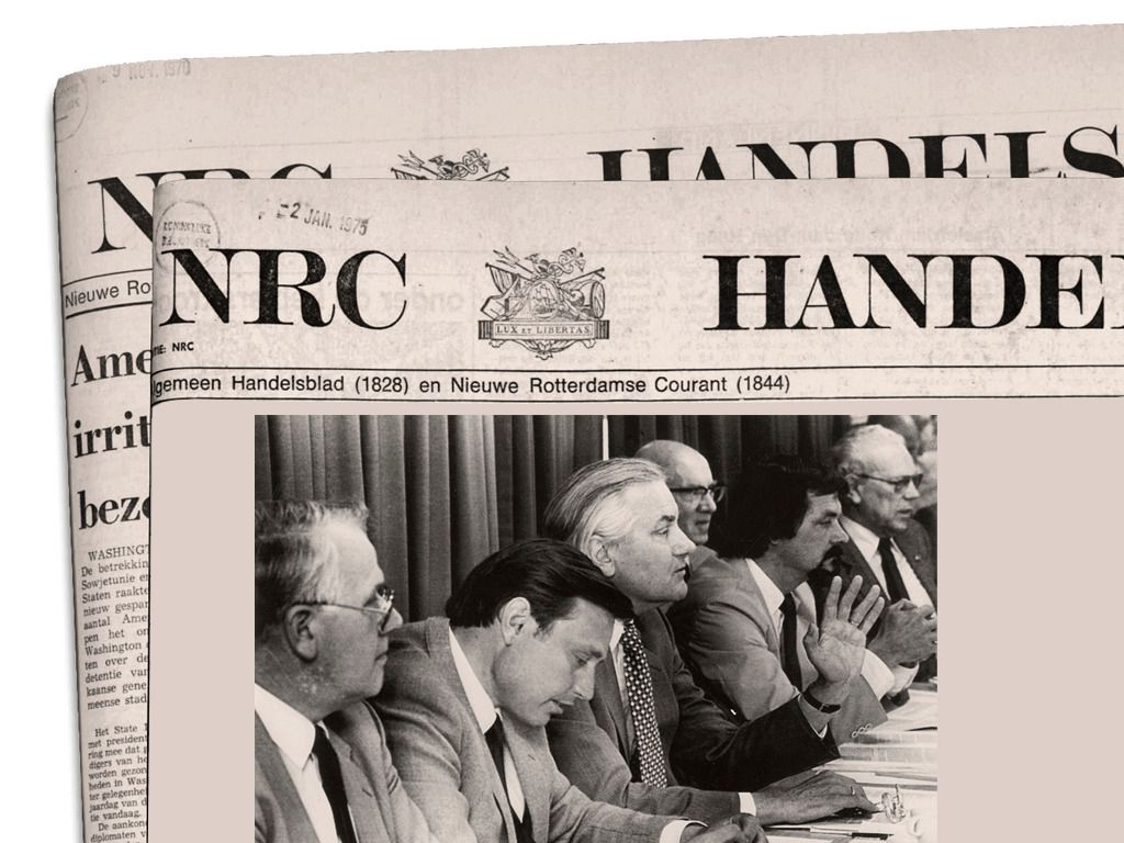 Commissie Wagner tijdens een persconferentie in Nieuwspoort op 30 juni 1982.