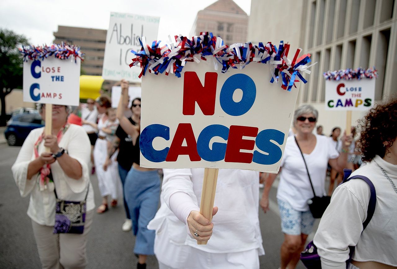 Een protest tegen de detentie van migrantenkinderen in de Amerikaanse staat Texas vier dagen geleden.