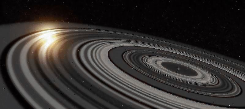 Tekening van het veronderstelde ringenstelsel rond J1407b