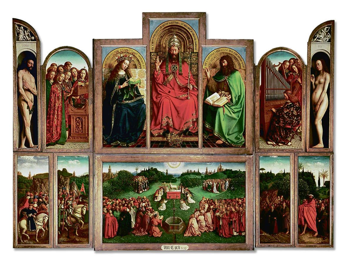 Het Lam Gods van de gebroeders Van Eyck. Het paneel linksonder in de hoek is gestolen.