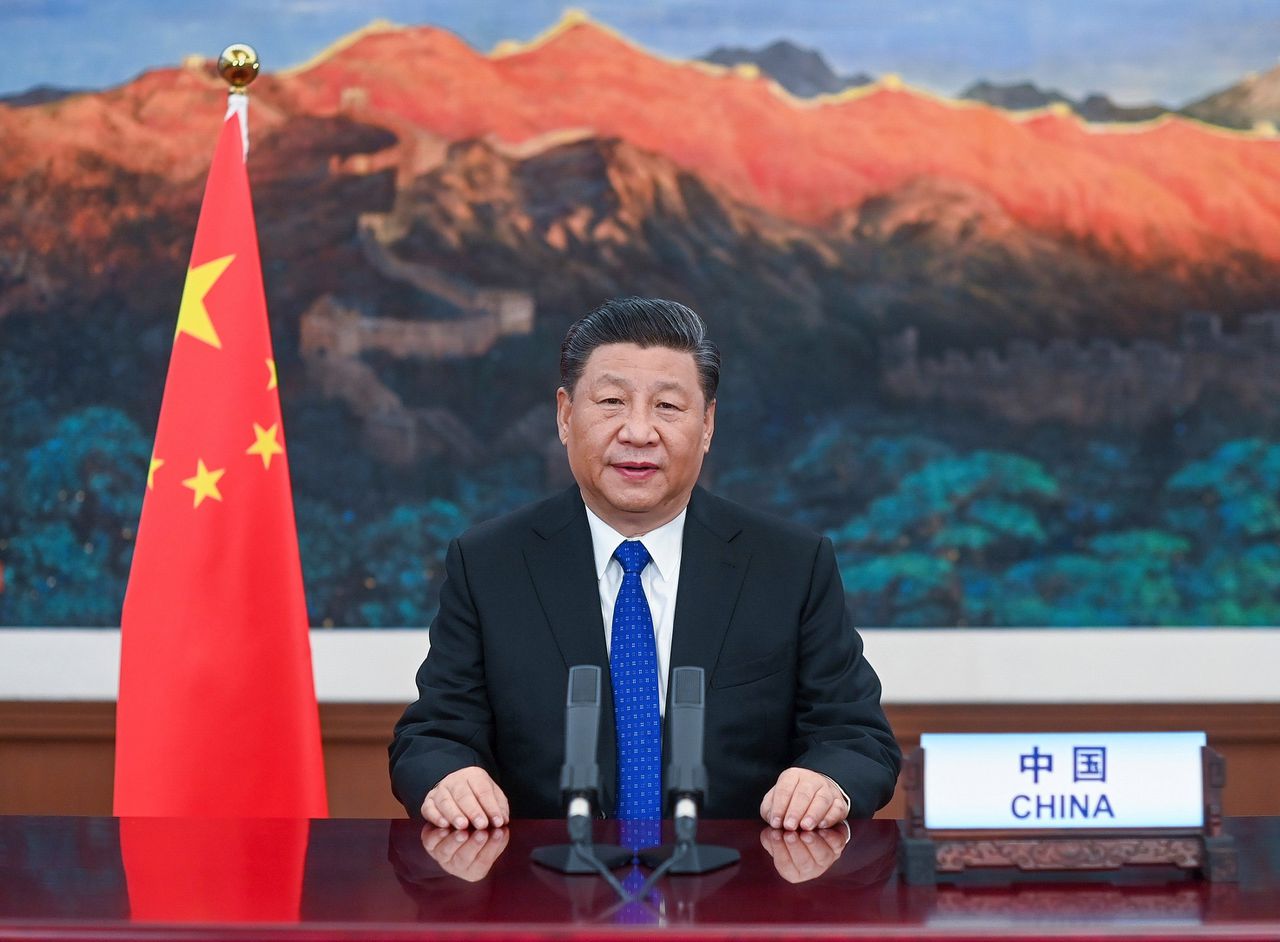 Xi Jinping tijdens de jaarvergadering van de lidstaten van de Wereldgezondheidsorganisatie (WHo).