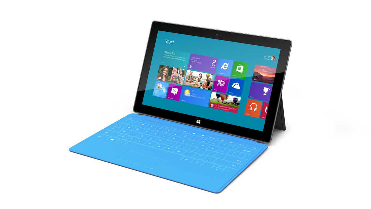 This product rendering released by Microsoft shows Surface, a 9.3 millimeter thick tablet with a kickstand to hold it upright and keyboard that is part of the device's cover. It weighs under 1.5 pounds. The device is part of the software company’s effort to compete with Apple Inc. and its popular iPad tablet computer. (AP Photo/Microsoft)